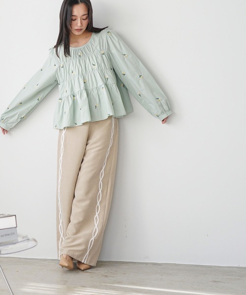 mili an deni(ミリアンデニ)の「刺繍ティアードブラウス(シャツ/ブラウス・レディース・ホワイト/ブラック/ミント・M)」の9枚目の写真