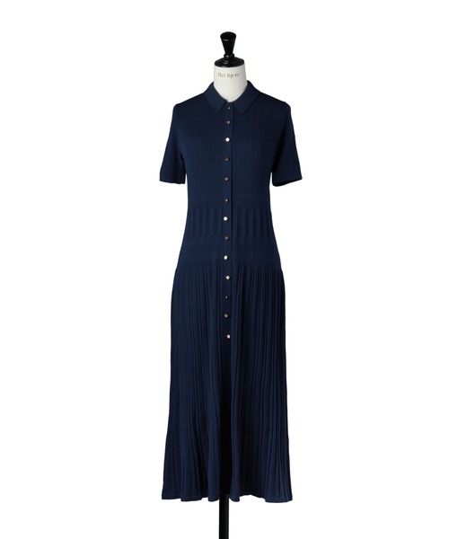 Her lip to ニットワンピース ネイビー Her lip to（ハーリップトゥー）の「Eyelet Polo Knit Dress