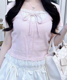 INGNI | レースレイヤード風リボン付きリブトップス(Tシャツ/カットソー)