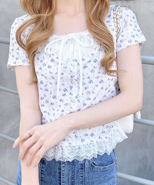 INGNI(イング)の「レースレイヤード風リボン付き半袖リブトップス(Tシャツ/カットソー・レディース・ライトピンク/ホワイト系その他/ブラック系その他4/ブラック/ホワイト系/グレー・M)」の16枚目の写真