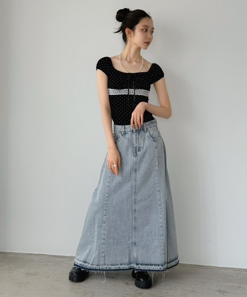 Jewelobe（ジュエローブ）の「サイド切替デニムロングスカート（デニムスカート・レディース・サックスブルー・M/S）」の12枚目の写真