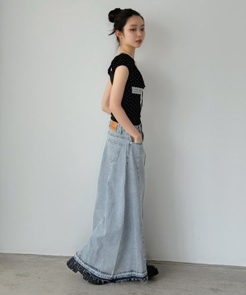Jewelobe（ジュエローブ）の「サイド切替デニムロングスカート（デニムスカート・レディース・サックスブルー・M/S）」の14枚目の写真