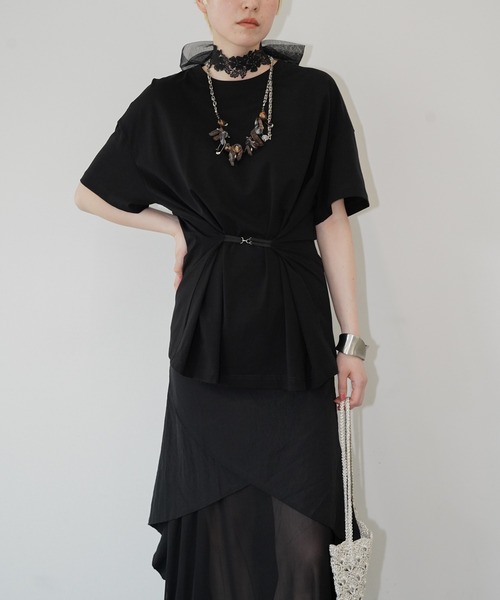 chuclla(チュクラ)の「ウエストシェイプ デザインTシャツ chw26s205(Tシャツ/カットソー・レディース・ブラック/ホワイト・FREE)」の3枚目の写真