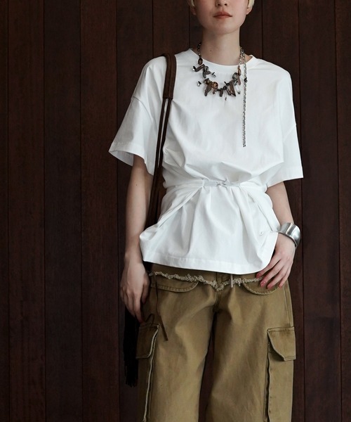 chuclla(チュクラ)の「ウエストシェイプ デザインTシャツ chw26s205(Tシャツ/カットソー・レディース・ブラック/ホワイト・FREE)」の14枚目の写真