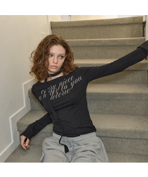 LETTERING OFF-SHOULDER TIE LONG SLEEVE_BLACK