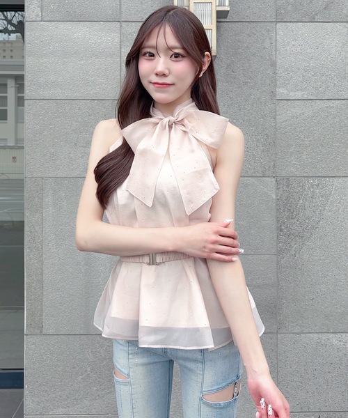 NOMAE(ノーマエ)の「ウエストマークアメスリブラウス(シャツ/ブラウス・レディース・ホワイト/ブラック/アイボリー/ピンク・FREE)」の4枚目の写真