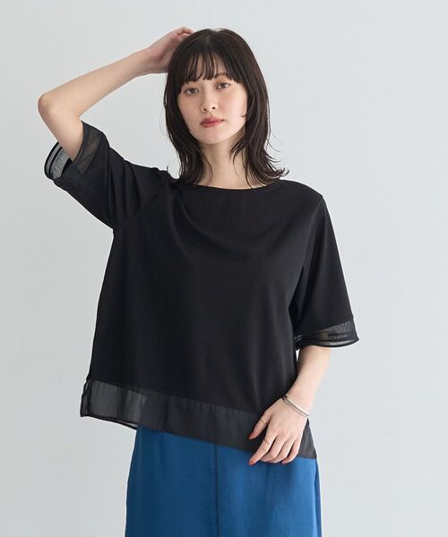YECCA VECCA(イェッカヴェッカ)の「シアーMIXプルオーバー(Tシャツ/カットソー・レディース・ブラック/オフホワイト・FREE)」の2枚目の写真