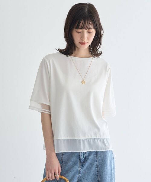 YECCA VECCA(イェッカヴェッカ)の「シアーMIXプルオーバー(Tシャツ/カットソー・レディース・ブラック/オフホワイト・FREE)」の3枚目の写真