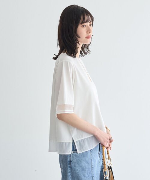 YECCA VECCA(イェッカヴェッカ)の「シアーMIXプルオーバー(Tシャツ/カットソー・レディース・ブラック/オフホワイト・FREE)」の4枚目の写真