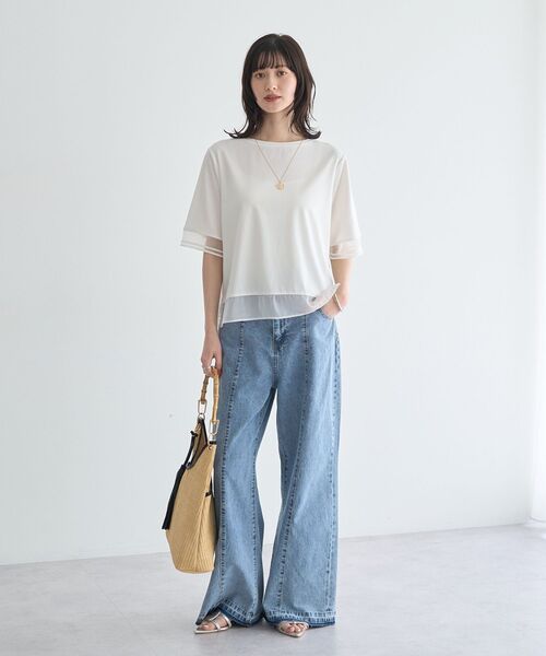 YECCA VECCA(イェッカヴェッカ)の「シアーMIXプルオーバー(Tシャツ/カットソー・レディース・ブラック/オフホワイト・FREE)」の9枚目の写真