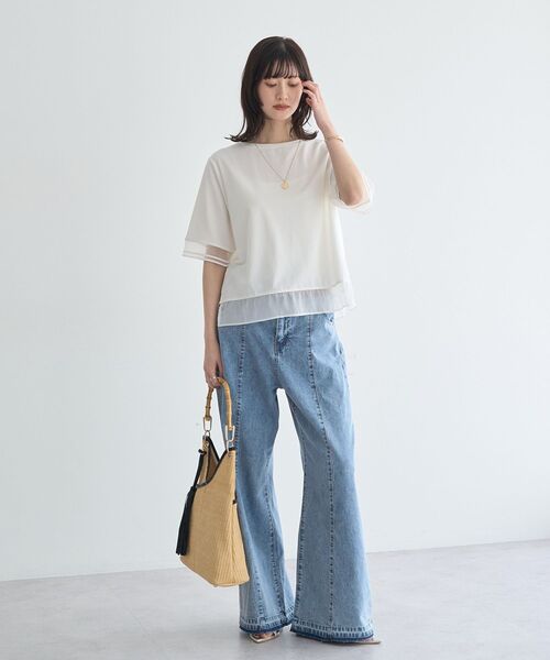 YECCA VECCA(イェッカヴェッカ)の「シアーMIXプルオーバー(Tシャツ/カットソー・レディース・ブラック/オフホワイト・FREE)」の11枚目の写真