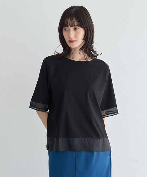 YECCA VECCA(イェッカヴェッカ)の「シアーMIXプルオーバー(Tシャツ/カットソー・レディース・ブラック/オフホワイト・FREE)」の16枚目の写真