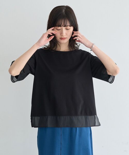 YECCA VECCA(イェッカヴェッカ)の「シアーMIXプルオーバー(Tシャツ/カットソー・レディース・ブラック/オフホワイト・FREE)」の18枚目の写真