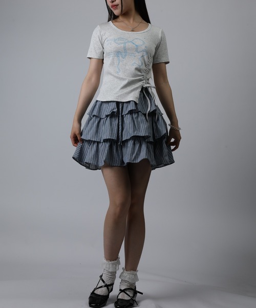 HOOK(フック)の「HOOK for girls ストライプティアードフリルミニスカート(スカート・レディース・ネイビー/ライトブルー・FREE)」の20枚目の写真