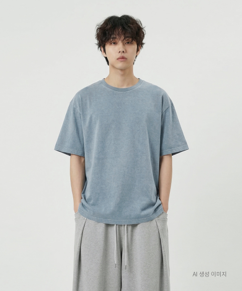 UMM（ウム）の「オーバーサイズ 無地 ピグメント 半袖Tシャツ 5COLOR（Tシャツ/カットソー・メンズ・スカイブルー/グレー/チャコールグレー/ブラウン/ライトベージュ・1/2/3）」の13枚目の写真