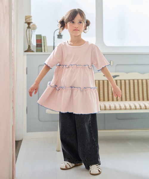 Piet（ピエット）の「配色メロウ ティアード チュニック（Tシャツ/カットソー・キッズ・オフホワイト/ピンク・120/110/100/130）」の13枚目の写真