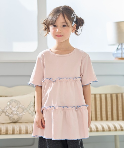 Piet（ピエット）の「配色メロウ ティアード チュニック（Tシャツ/カットソー・キッズ・オフホワイト/ピンク・120/110/100/130）」の12枚目の写真