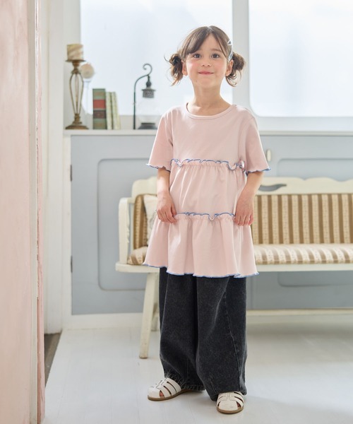Piet（ピエット）の「配色メロウ ティアード チュニック（Tシャツ/カットソー・キッズ・オフホワイト/ピンク・120/110/100/130）」の17枚目の写真