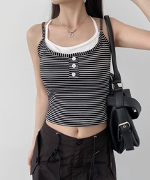 カップ付ダブルストラップ 配色キャミソール レイヤード インナー 夏服