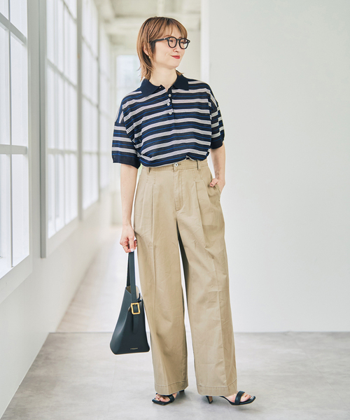 Spick & Span(スピックアンドスパン)の「シアーマルチボーダーポロシャツニット(ニット/セーター・レディース・アイボリー/ネイビー・FREE)」の4枚目の写真