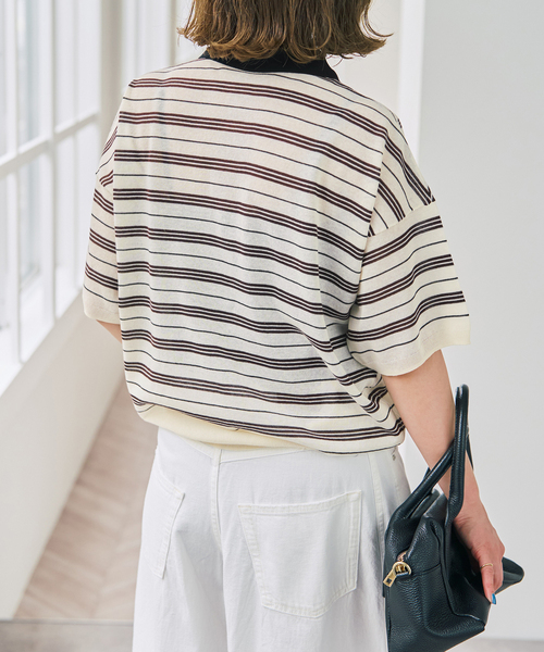 Spick & Span(スピックアンドスパン)の「シアーマルチボーダーポロシャツニット(ニット/セーター・レディース・アイボリー/ネイビー・FREE)」の8枚目の写真