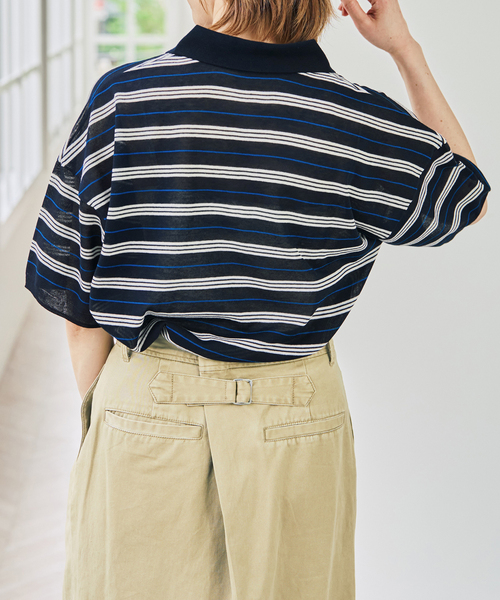Spick & Span(スピックアンドスパン)の「シアーマルチボーダーポロシャツニット(ニット/セーター・レディース・アイボリー/ネイビー・FREE)」の15枚目の写真