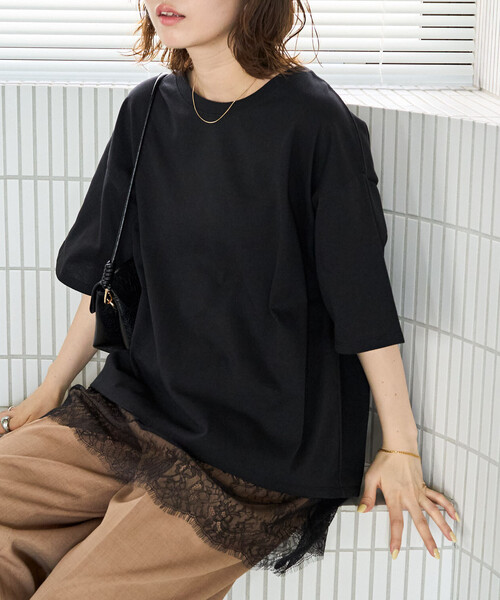 FREAK'S STORE（フリークスストア）の「限定展開　レース ドッキング ビッグシルエット 半袖 Tシャツ（Tシャツ/カットソー・レディース・オフホワイト/グレー/ブラック・ﾌﾘ-）」の12枚目の写真