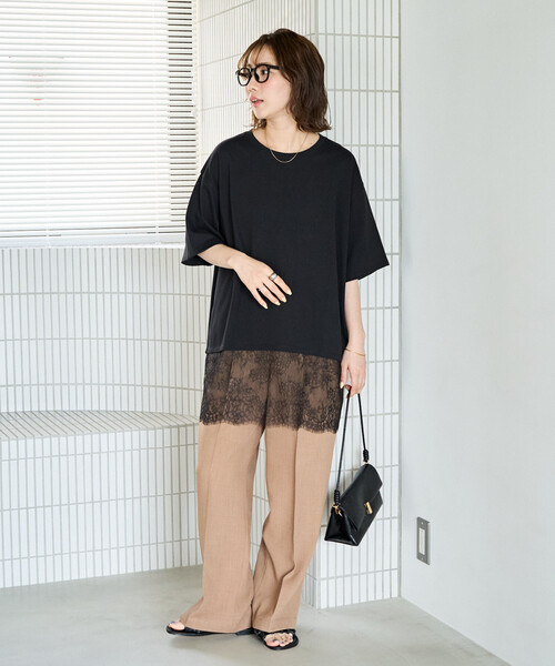 FREAK'S STORE（フリークスストア）の「限定展開　レース ドッキング ビッグシルエット 半袖 Tシャツ（Tシャツ/カットソー・レディース・オフホワイト/グレー/ブラック・ﾌﾘ-）」の14枚目の写真