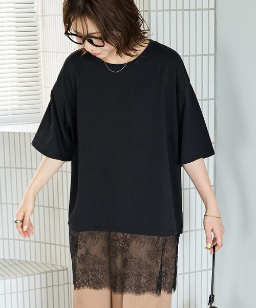 FREAK'S STORE（フリークスストア）の「限定展開　レース ドッキング ビッグシルエット 半袖 Tシャツ（Tシャツ/カットソー・レディース・オフホワイト/グレー/ブラック・ﾌﾘ-）」の21枚目の写真