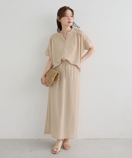 le.coeur blanc(ルクールブラン)の「リネンタッチミラノリブカーデスカートセット(ワンピース・レディース・ネイビー/モカ/ベージュ・38)」の6枚目の写真