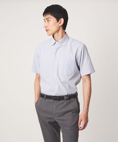 green label relaxing(グリーンレーベルリラクシング)の「ポリエステル ラッカン ストライプ スタンダード スナップ ボタンダウン 半袖 シャツ -ストレッチ・イージーアイロン・吸水速乾-(ビジネスシャツ・メンズ・ベージュ/ロイヤルブルー/ライトグレー・XL/M/L/S)」の3枚目の写真