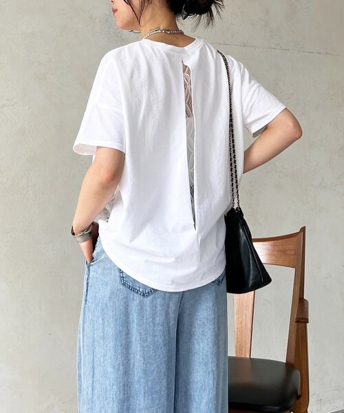 un dix cors（アンディコール）の「麻調ジャージレースプルオーバー（Tシャツ/カットソー・レディース・オフホワイト/チャコールグレー/グレイッシュベージュ/キャメル・FREE）」の2枚目の写真