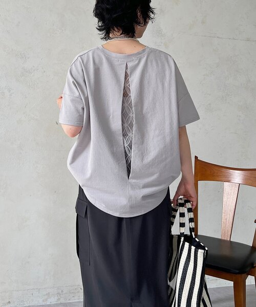 un dix cors（アンディコール）の「麻調ジャージレースプルオーバー（Tシャツ/カットソー・レディース・オフホワイト/チャコールグレー/グレイッシュベージュ/キャメル・FREE）」の4枚目の写真