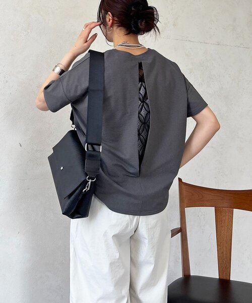 un dix cors（アンディコール）の「麻調ジャージレースプルオーバー（Tシャツ/カットソー・レディース・オフホワイト/チャコールグレー/グレイッシュベージュ/キャメル・FREE）」の3枚目の写真