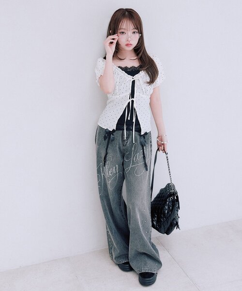 OLIVE des OLIVE(オリーブデオリーブ)の「キラキラロゴデニムパンツ(その他パンツ・レディース・ブルー/ブラック・SMALL/MEDIUM)」の14枚目の写真