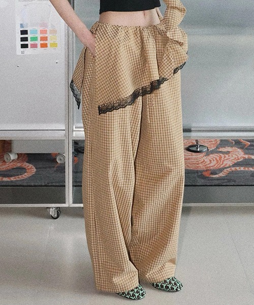 chuclla(チュクラ)の「【CHENTAITAI】 レースレイヤードチェックワイドパンツ CTW26s018(その他パンツ・レディース・ベージュ/ライトブルー・M/L/S)」の17枚目の写真