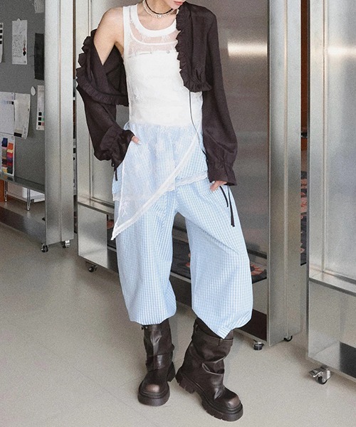 chuclla(チュクラ)の「【CHENTAITAI】 レースレイヤードチェックワイドパンツ CTW26s018(その他パンツ・レディース・ベージュ/ライトブルー・M/L/S)」の3枚目の写真