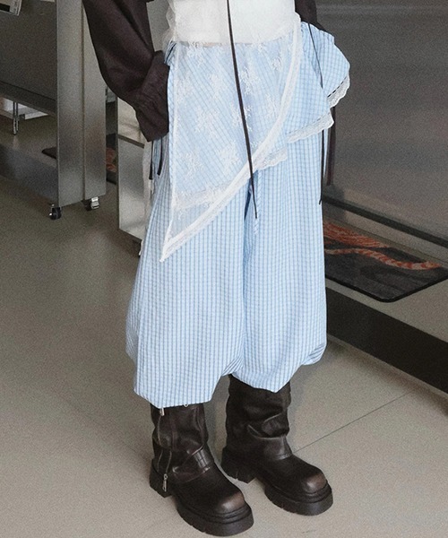 chuclla(チュクラ)の「【CHENTAITAI】 レースレイヤードチェックワイドパンツ CTW26s018(その他パンツ・レディース・ベージュ/ライトブルー・M/L/S)」の4枚目の写真