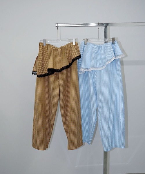 chuclla(チュクラ)の「【CHENTAITAI】 レースレイヤードチェックワイドパンツ CTW26s018(その他パンツ・レディース・ベージュ/ライトブルー・M/L/S)」の7枚目の写真