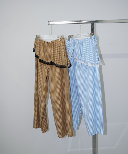 chuclla(チュクラ)の「【CHENTAITAI】 レースレイヤードチェックワイドパンツ CTW26s018(その他パンツ・レディース・ベージュ/ライトブルー・M/L/S)」の12枚目の写真