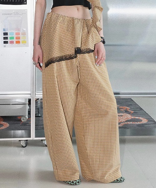 chuclla(チュクラ)の「【CHENTAITAI】 レースレイヤードチェックワイドパンツ CTW26s018(その他パンツ・レディース・ベージュ/ライトブルー・M/L/S)」の14枚目の写真
