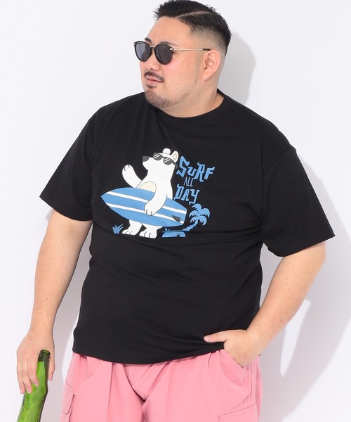 B&T CLUB(ビーティークラブ)の「Tシャツ 半袖 メンズ 大きいサイズ サーフベア クルーネック カットソー B&T CLUB (ビーアンドティークラブ)(Tシャツ/カットソー・メンズ・ブラック/カーキ・X1(3L~4L)/X2(4L~5L)/X3(6L~7L))」の1枚目の写真