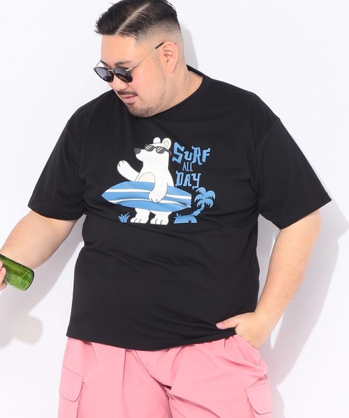 B&T CLUB(ビーティークラブ)の「Tシャツ 半袖 メンズ 大きいサイズ サーフベア クルーネック カットソー B&T CLUB (ビーアンドティークラブ)(Tシャツ/カットソー・メンズ・ブラック/カーキ・X1(3L~4L)/X2(4L~5L)/X3(6L~7L))」の3枚目の写真