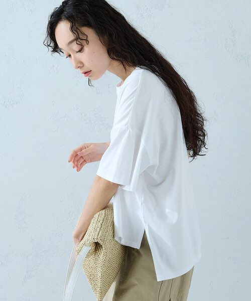 COMME CA ISM（コムサイズム）の「【抗菌防臭・接触冷感】アシンメトリーTシャツ（Tシャツ/カットソー・レディース・グレー/ホワイト/ブラック/ネイビー・MEDIUM/LARGE）」の10枚目の写真