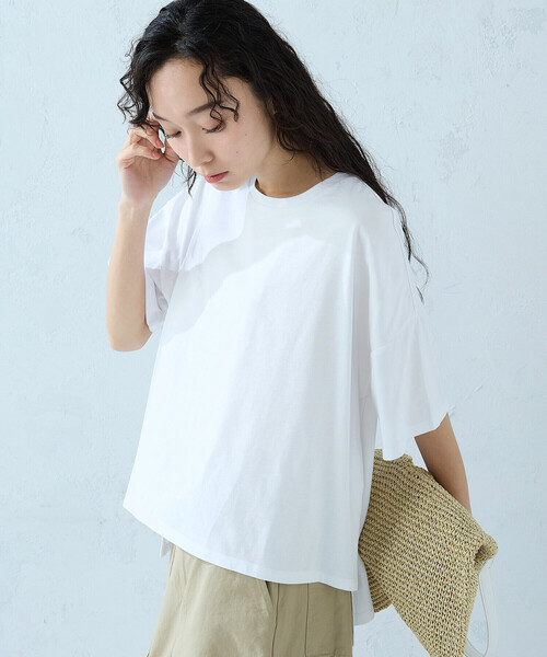 COMME CA ISM（コムサイズム）の「【抗菌防臭・接触冷感】アシンメトリーTシャツ（Tシャツ/カットソー・レディース・グレー/ホワイト/ブラック/ネイビー・MEDIUM/LARGE）」の11枚目の写真