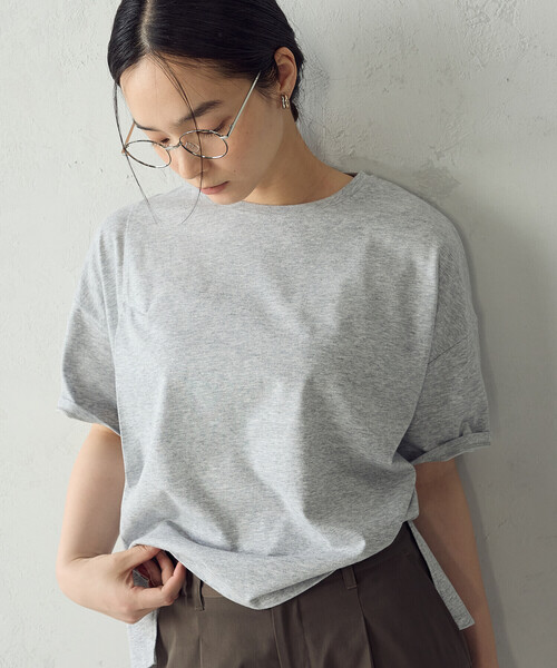 COMME CA ISM（コムサイズム）の「【抗菌防臭・接触冷感】アシンメトリーTシャツ（Tシャツ/カットソー・レディース・グレー/ホワイト/ブラック/ネイビー・MEDIUM/LARGE）」の18枚目の写真