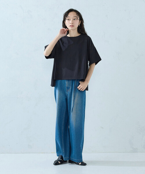 COMME CA ISM（コムサイズム）の「【抗菌防臭・接触冷感】アシンメトリーTシャツ（Tシャツ/カットソー・レディース・グレー/ホワイト/ブラック/ネイビー・MEDIUM/LARGE）」の20枚目の写真