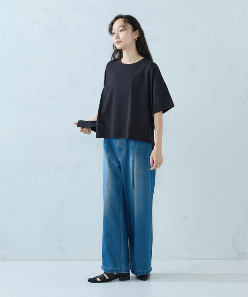 COMME CA ISM（コムサイズム）の「【抗菌防臭・接触冷感】アシンメトリーTシャツ（Tシャツ/カットソー・レディース・グレー/ホワイト/ブラック/ネイビー・MEDIUM/LARGE）」の21枚目の写真