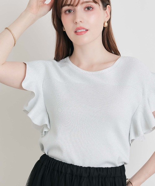 PICCIN PERLA（ピッチンペルラ）の「フリルスリーブニット（ニット/セーター・レディース・ブラック/サックスブルー/オフホワイト/シルバー・M）」の4枚目の写真