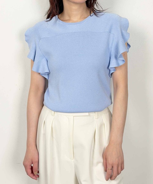 PICCIN PERLA（ピッチンペルラ）の「フリルスリーブニット（ニット/セーター・レディース・ブラック/サックスブルー/オフホワイト/シルバー・M）」の14枚目の写真